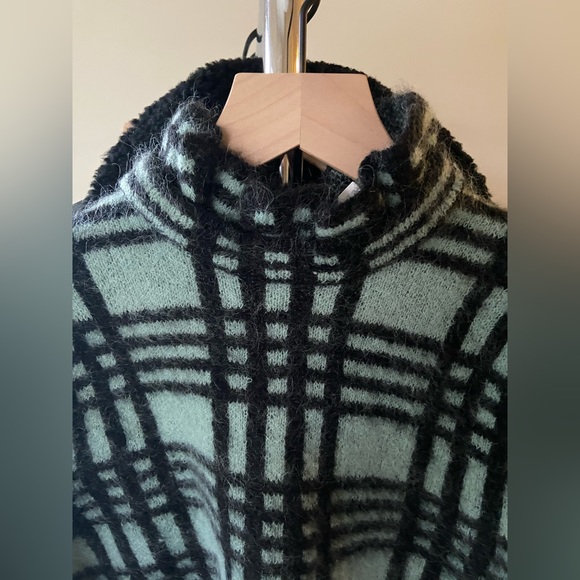 🔖 S ZARA Checked Wool Mohair Knit Sweater Green Aqua Ruffle Shoulder - Picture 12 of 16